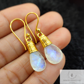 Rainbow Moonstone Earrings, 14K Gold Plated, Dangling Gemstone Earrings, Handmade Jewelry, Gift For Her, Dainty Earrings, Boho Gift Jewelry